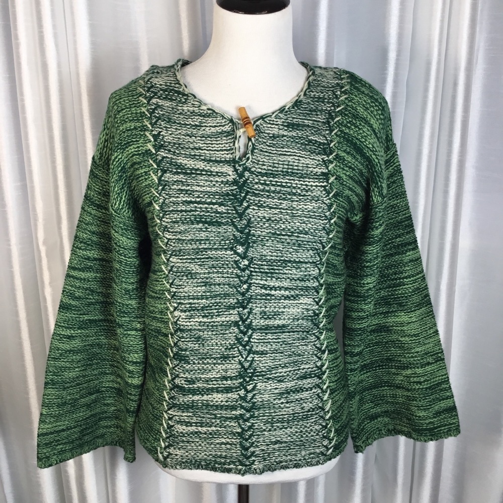 Y2K‎ Green Boho Bell Sleeve Beachy Sweater Gorpcore Size M